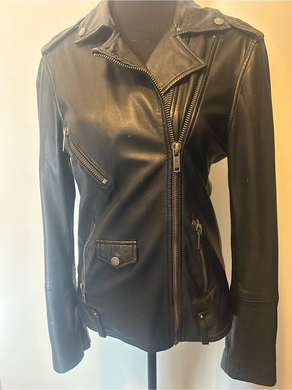 Noisy May Black Leather Asymmetric Zip Jacket